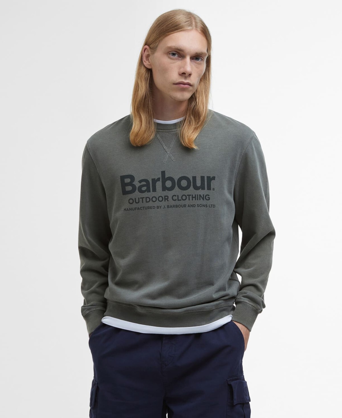Pull sweatshirt homme larkhill barbour vert kaki light sage