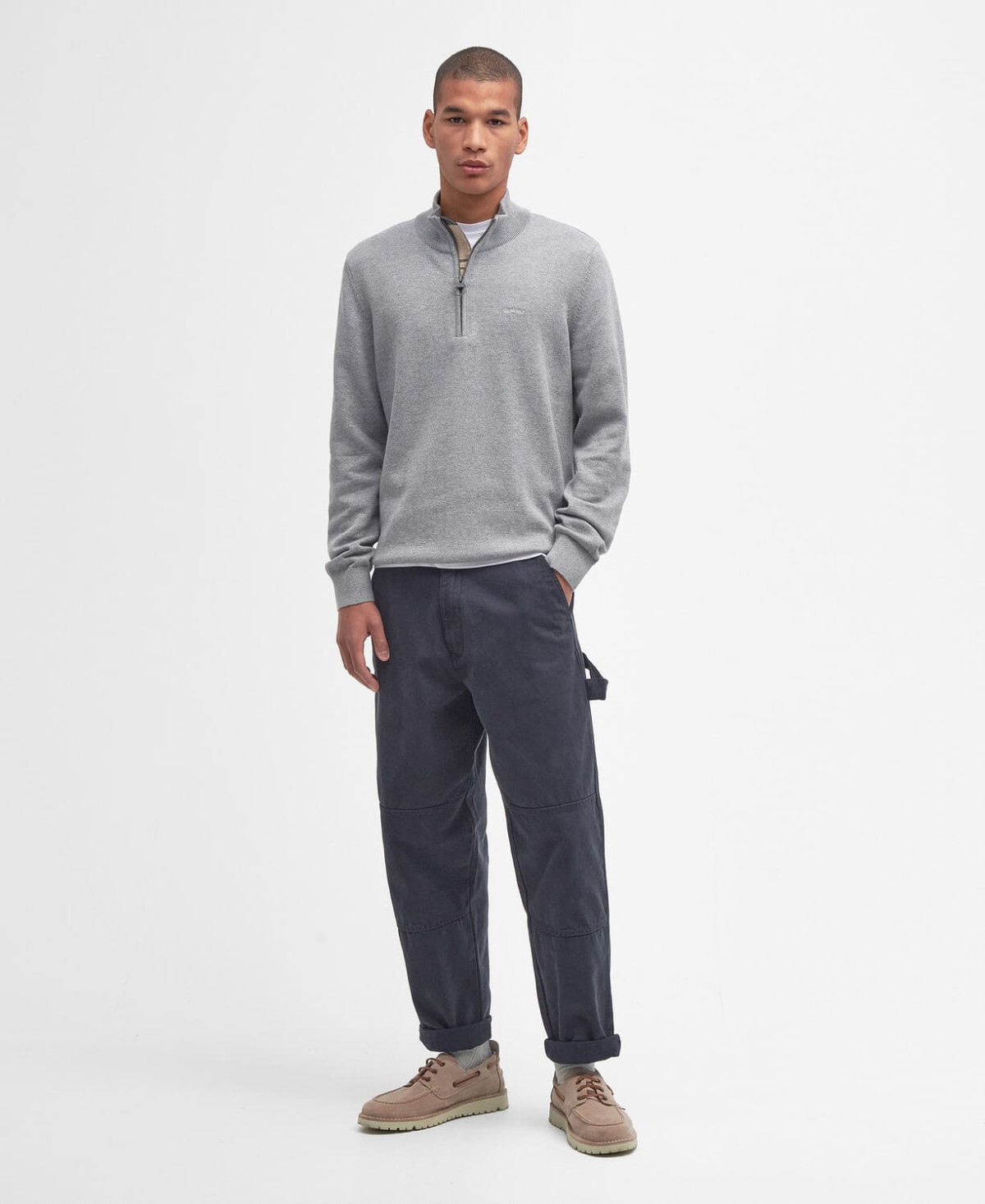 Pull en coton cotton half zip barbour grey gris